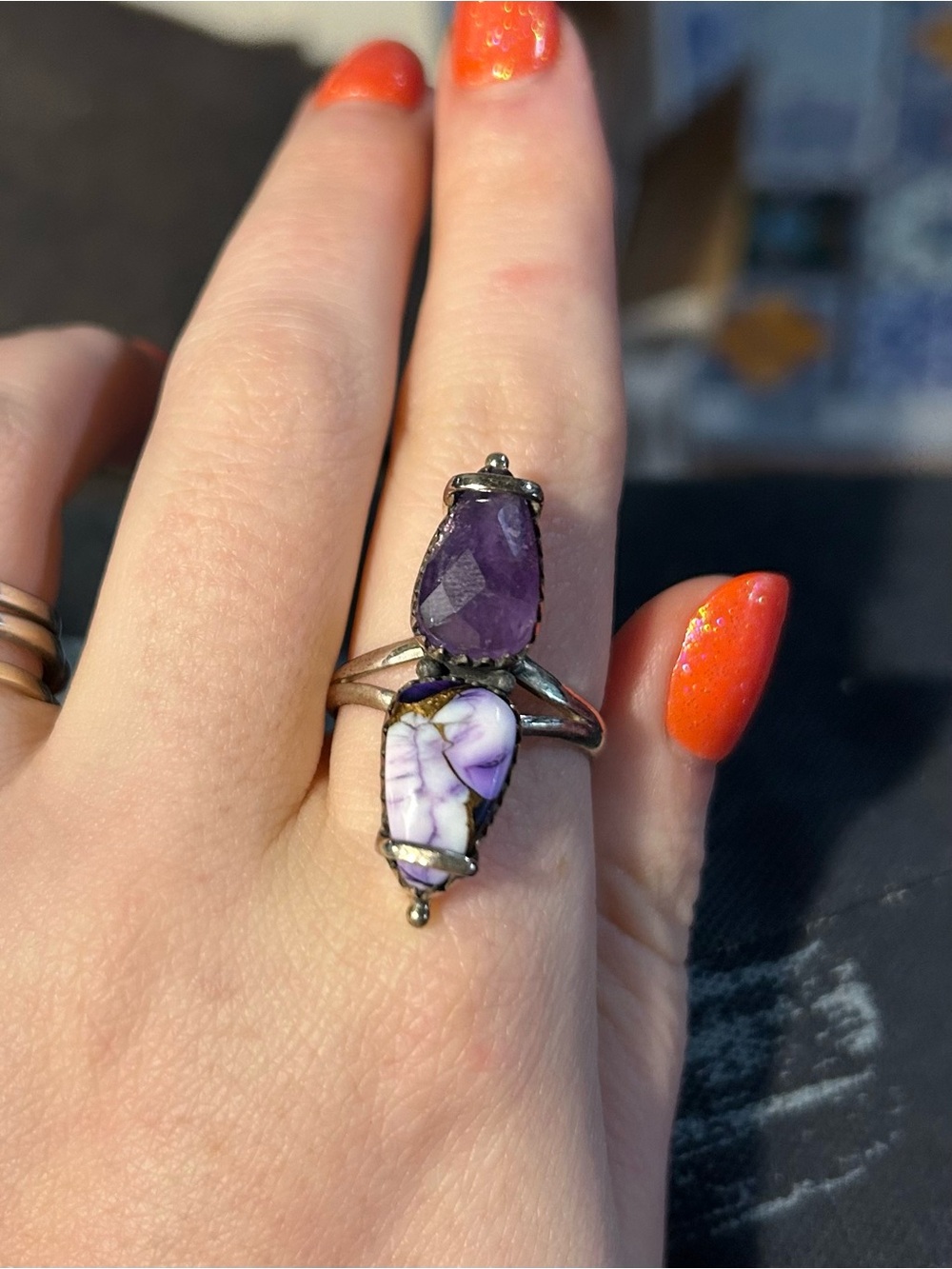 Purple Amethyst and Lavender Howlite Sterling-Style Ring